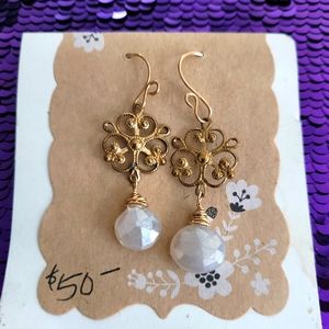 Gold and vintage brass moonstone earrings
